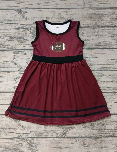 Custom moq 3 eta 6-7weeks Burgundy sleeveless dress with oval ball bow print