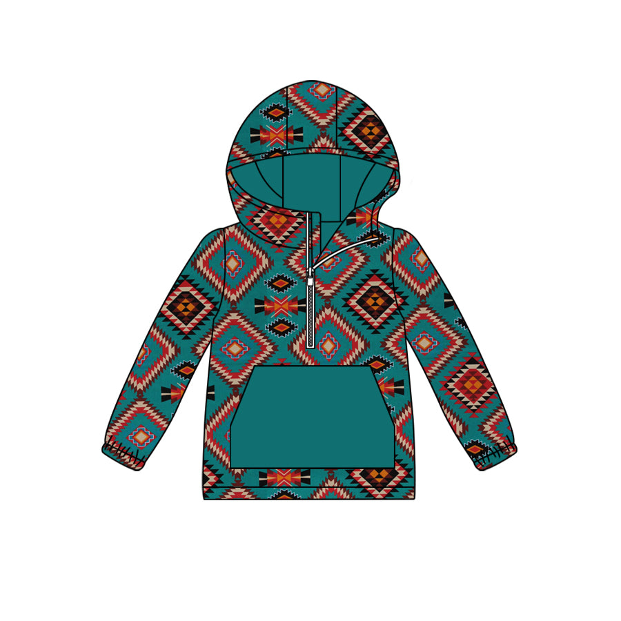 Custom moq 3 eta 6/8weeks moq 5 eta 4/5weeks  westAZTEC print boys hoodie with zipper top