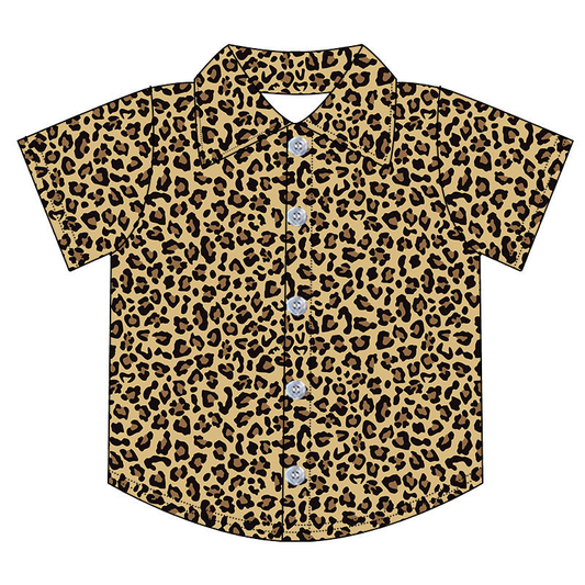 Custom moq 5 each style eta 6-7weeks baby boy clothes leopard short sleeve tops 5-25.7.26