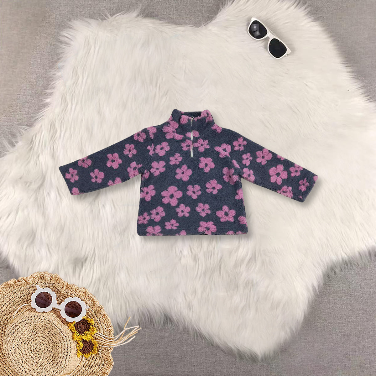RTS NO MOQ Sibling baby girls clothes floral White Zipper Long Sleeve Tops