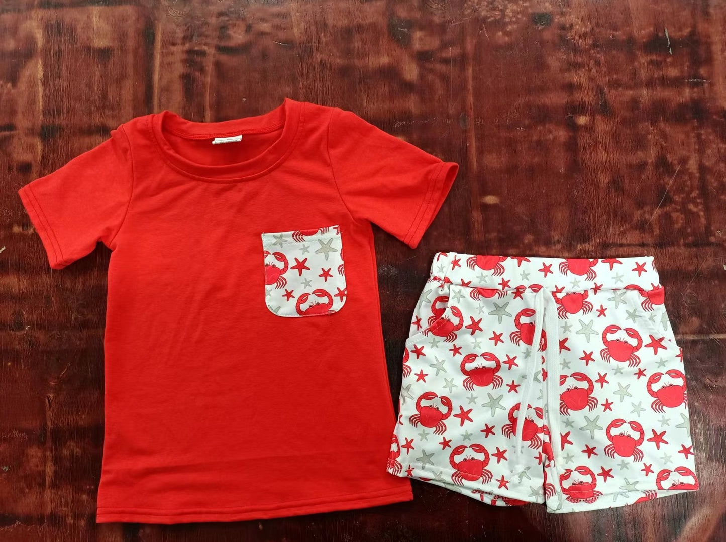 summer boys crab stars red short sleeve shorts sets