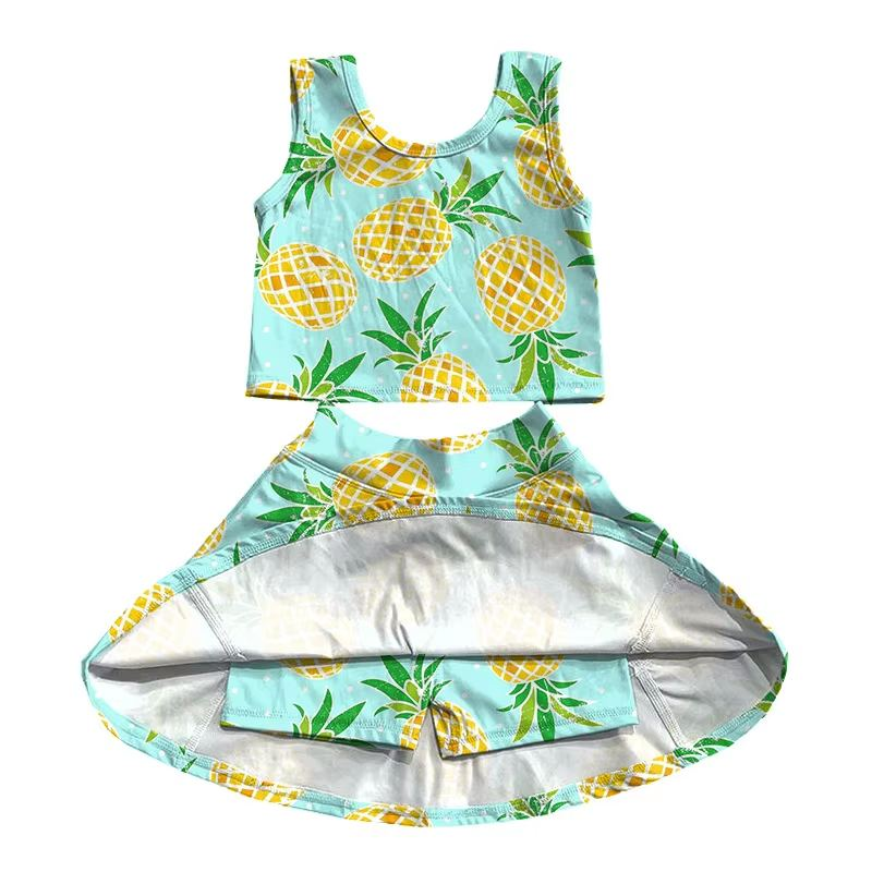 Custom moq 5 each style eta 6-7weeks baby girls summer pineapple sleeveless skirts shorts sets -25.7.24