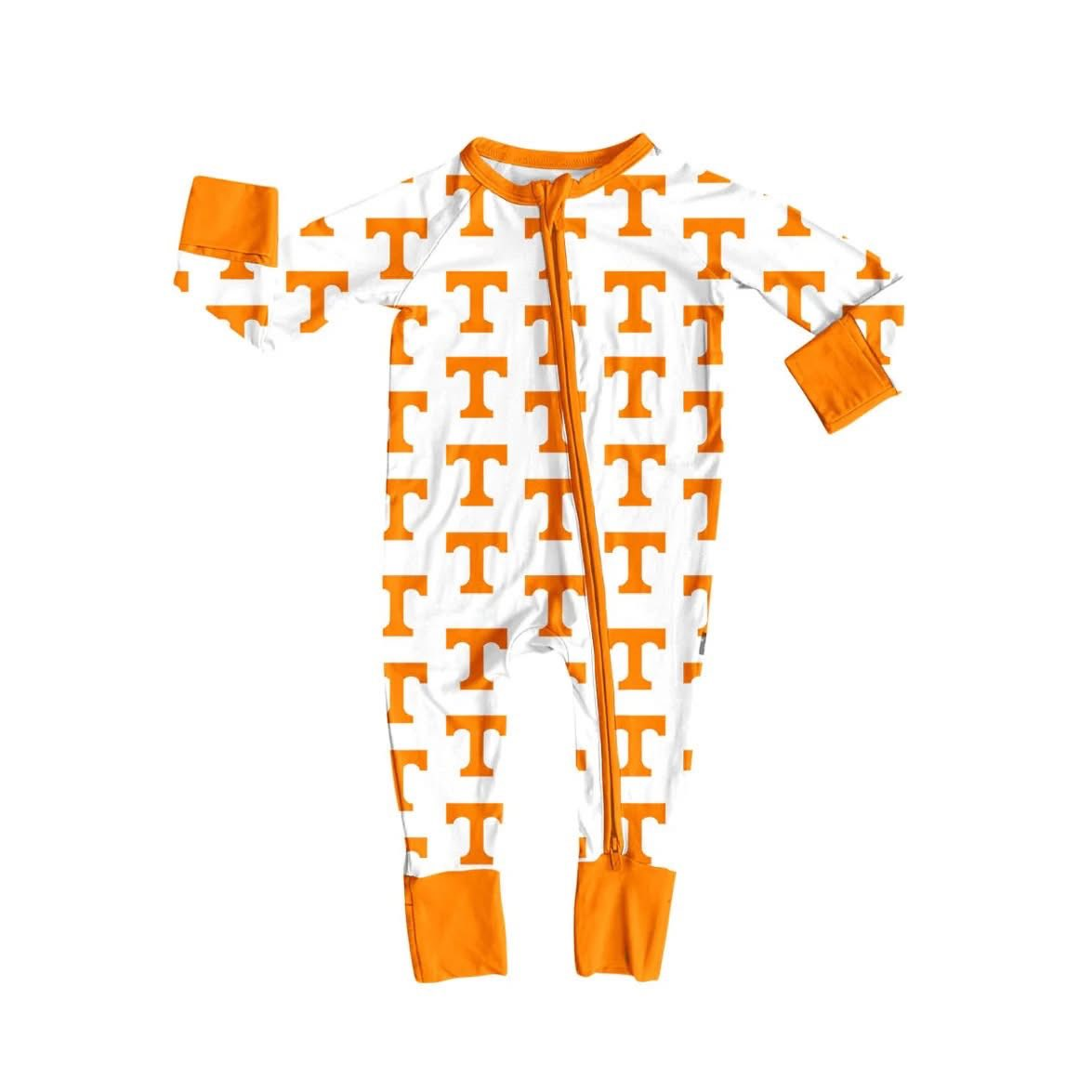 Custom moq 5 mix size milk silk eta 6-8weeks summer team orange baby girls clothes team long sleeve pants sets and romper-25.7.15