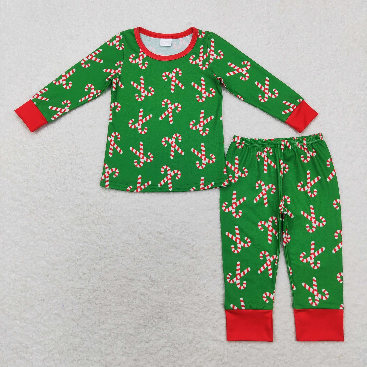 RTS NO MOQ（In Stock) BLP0599 Modal Santa Claus cane green long-sleeved long pants pajama set