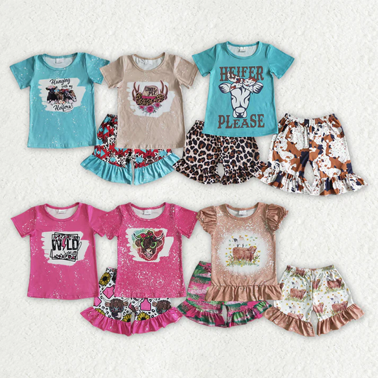 RTS NO MOQ baby Girls Clothes floral short sleeve shorts Sets dress