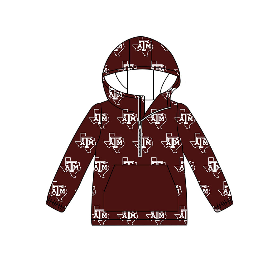 custom moq 5 tat about 6-8week Maroon color hooded long sleeve top