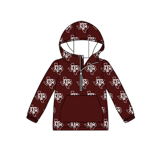 custom moq 5 tat about 6-8week Maroon color hooded long sleeve top