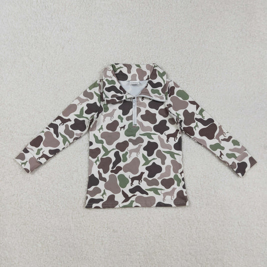 RTS NO MOQ（In Stock) BT0955 Duck and puppy camouflage long-sleeved zip-up top