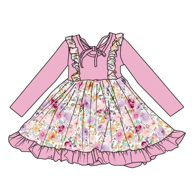 Custom moq 5 each style eta 6-7weeks milk silk baby girls summer long sleeves dresses 8-25.7.26