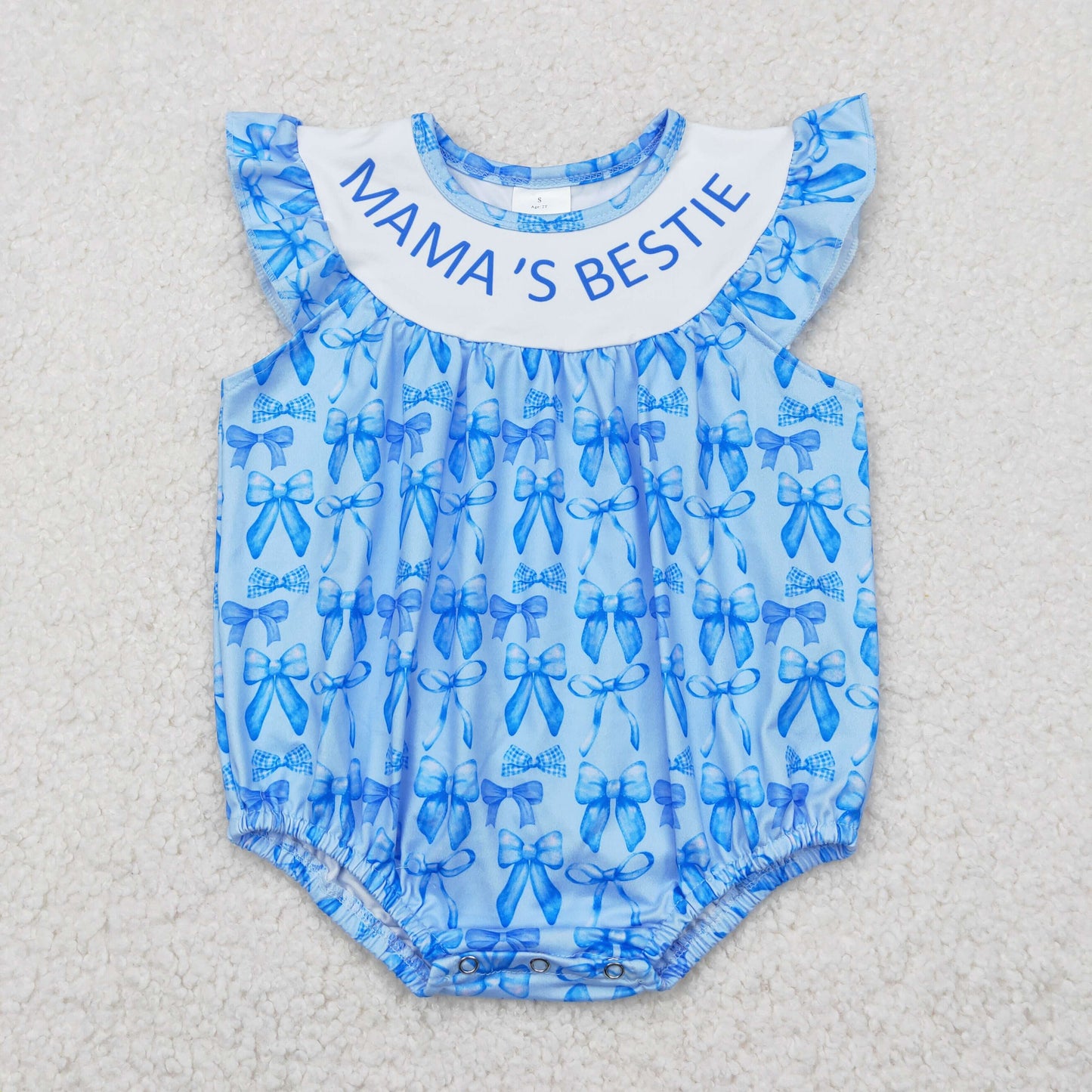 RTS NO MOQ SR3039 mama's bestie blue bow pattern vest one-piece