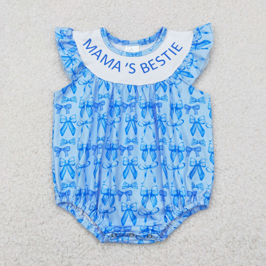RTS NO MOQ SR3039 mama's bestie blue bow pattern vest one-piece