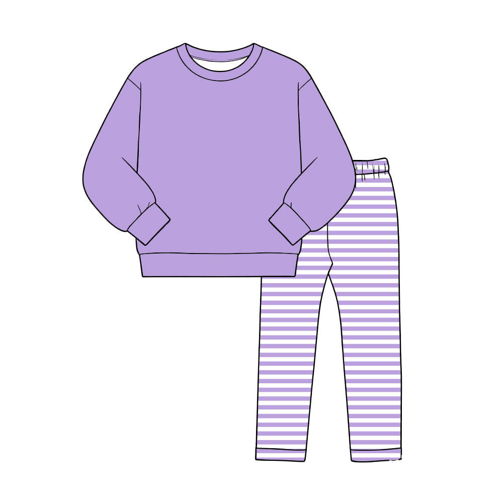 custom moq 5 mix size KYMN0103 Baby Kids Solid Color Long Sleeve Top Stripe Pant Clothes Set