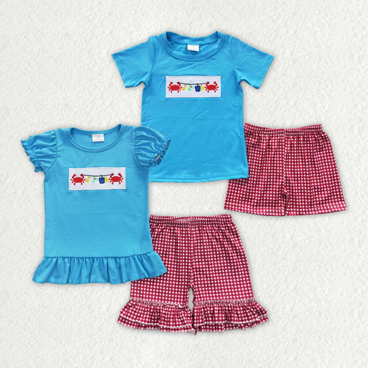 RTS Boys and girls embroidery crab Short Sleeve Shorts sets