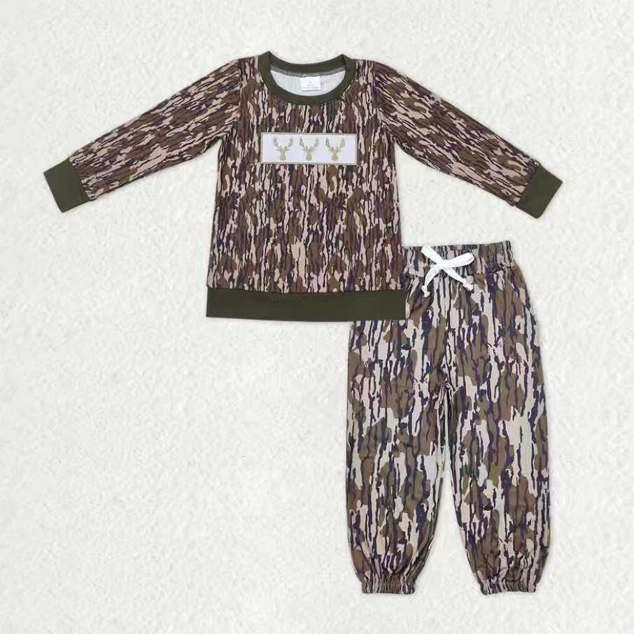 RTS NO MOQ（In Stock) baby boys clothes camouflage long Sleeve pants sets
