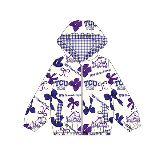 Custom moq 8 mix size milk silk summer team baby girls clothes bow purple hooded long sleeve top-25.9.26