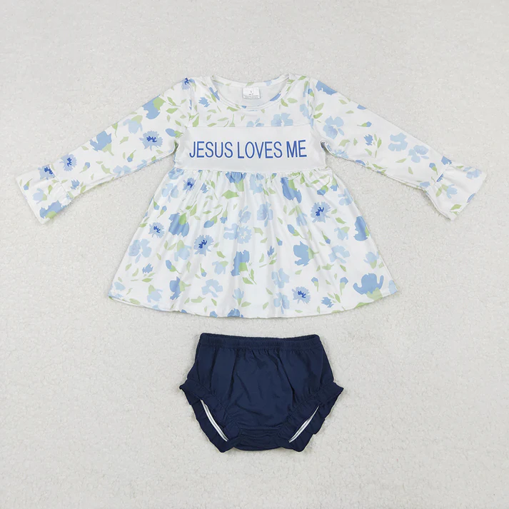 RTS NO MOQ Baby Girls Boys Jesus Loves Me Rompers Flowers Clothes Sets