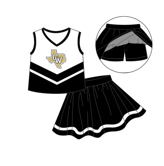 Custom moq 5 each style eta 6-7weeks baby girl clothes team black and white sleeveless skirts sets-25.8.6