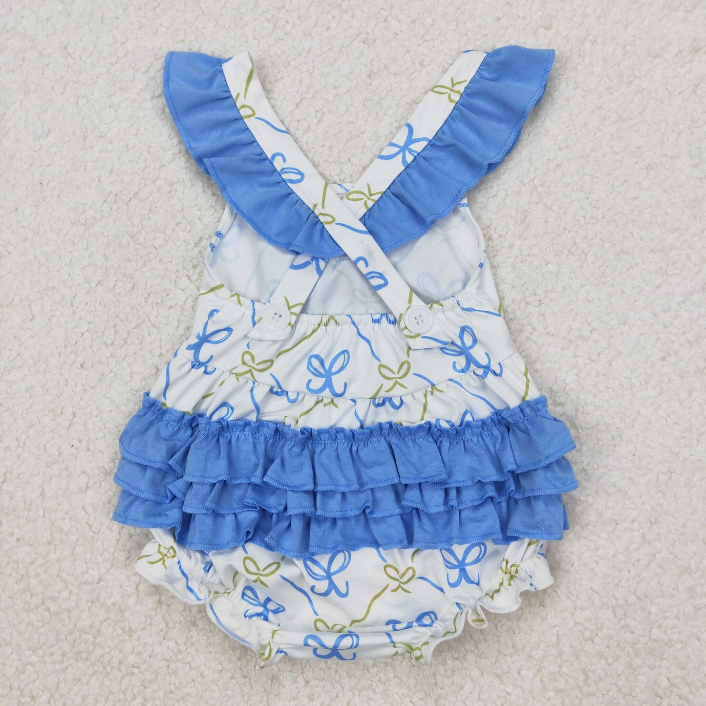 RTS NO MOQ ETA 5/7days arrived SR2720 Bow pattern plaid blue and white vest jumpsuit