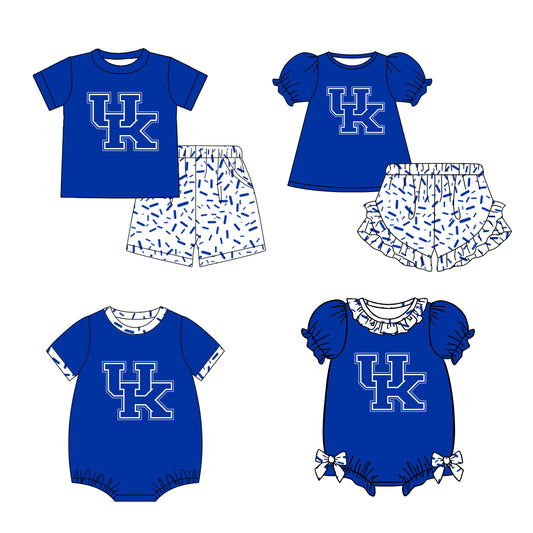 Custom moq 5 mix size milk silk summer teams baby girl boys clothes blue short sleeve shorts sets and rompers series