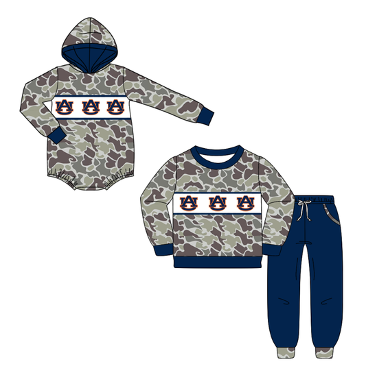 Custom moq 5 mix size milk silk summer teams baby boys clothes camouflage blue hooded long sleeve pants sets and romper-25.10.20
