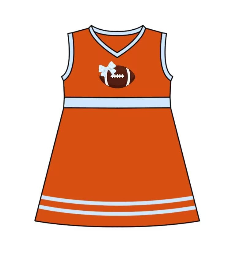 Custom MOQ 3 MIX SIZE ETA 6-7weeks team baby girls clothes orange sleeveless dress