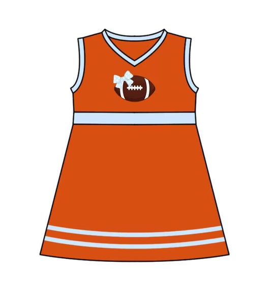 Custom MOQ 3 MIX SIZE ETA 6-7weeks team baby girls clothes orange sleeveless dress