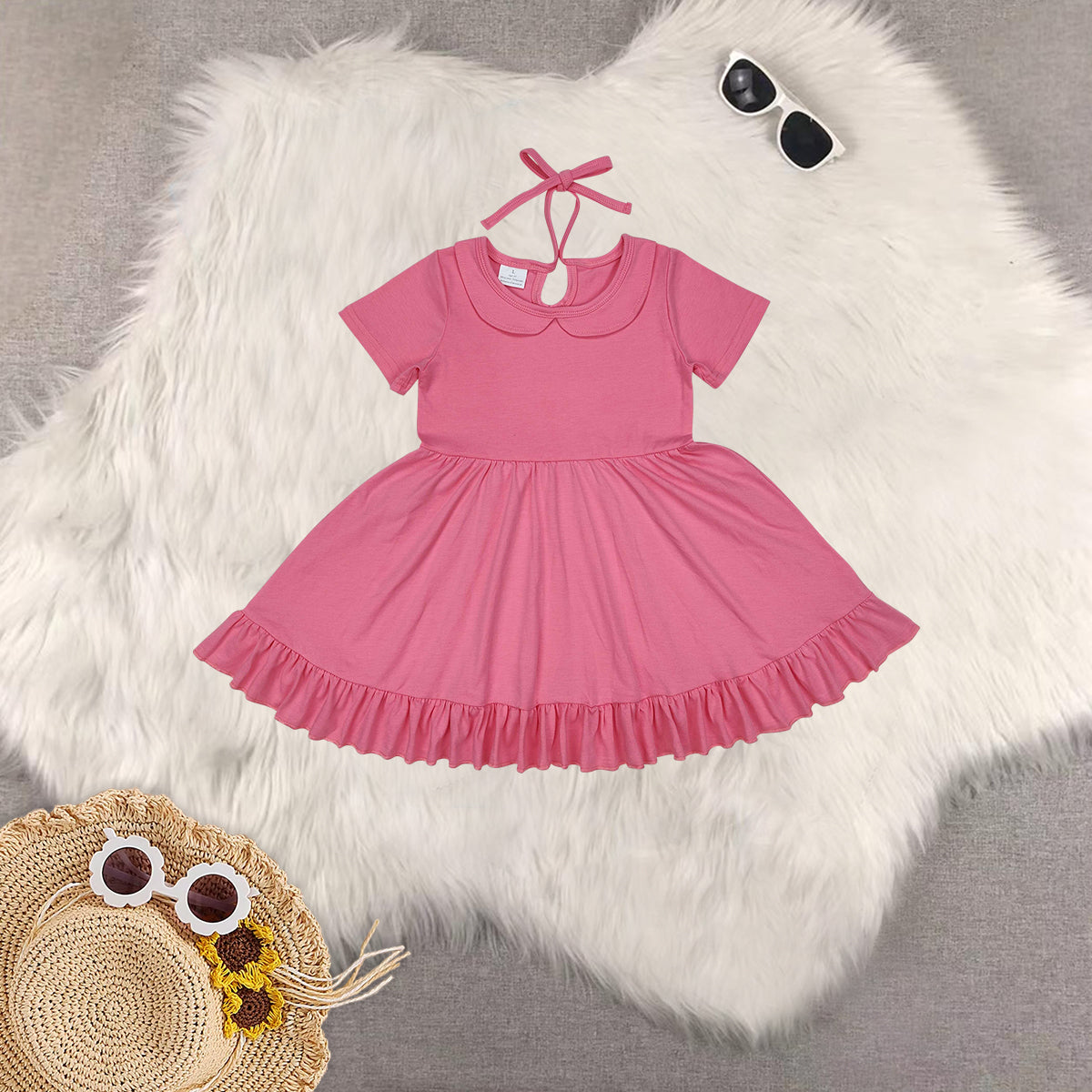RTS baby girls clothes solid color short Sleeve dress