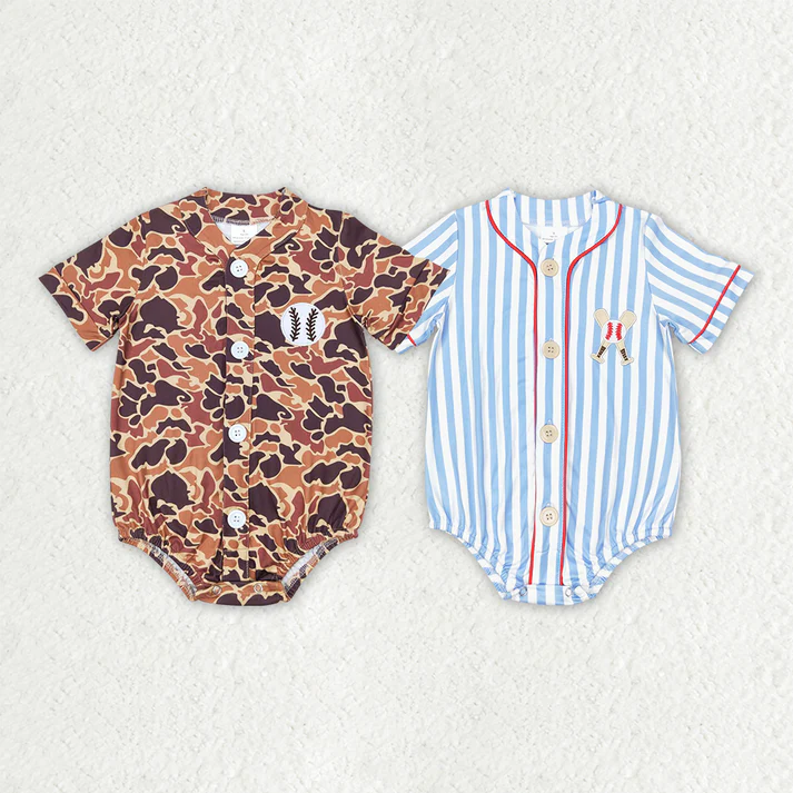 RTS Boys and girls embroidery baseball Short Sleeve Shorts romper