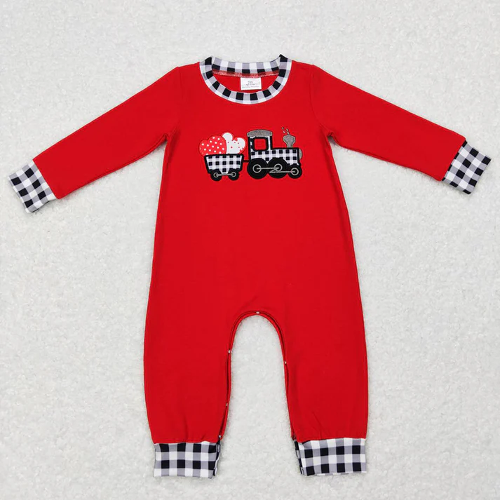 RTS NO MOQ Embroidered Valentine's Day Heart Truck Red Long Sleeve Suit & Romper