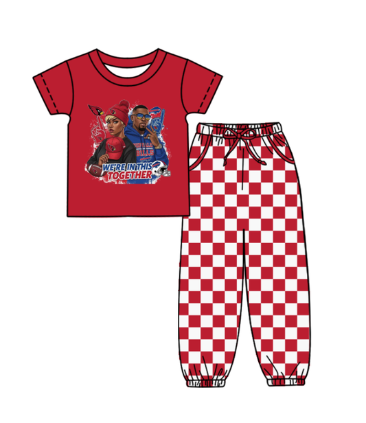 Custom moq 8 mix size milk silk summer teams baby boy clothes red plaid short sleeve pants sets-25.9.29