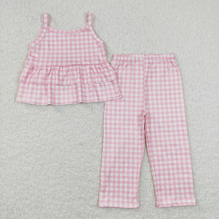 Baby Girls Checkered Sibling Sister Top Wide Leg Pants Clothes Sets