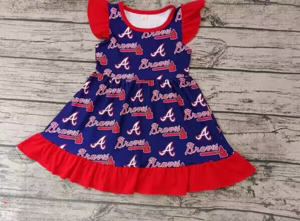 custom moq 5 eta 6-7weeks team baby girls clothes A blue flying-sleeved dress