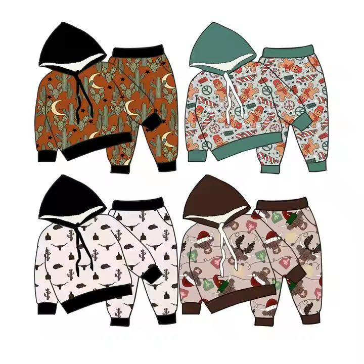 Custom moq 5 each style eta 6-7weeks baby girl clothes hooded long sleeve pants sets 1 and sets 4-25.7.25