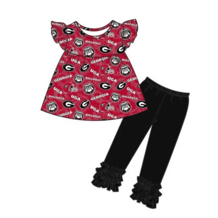 custom moq 3 eta 6-7weeks baby girls clothes team flying sleeve + black trousers suit