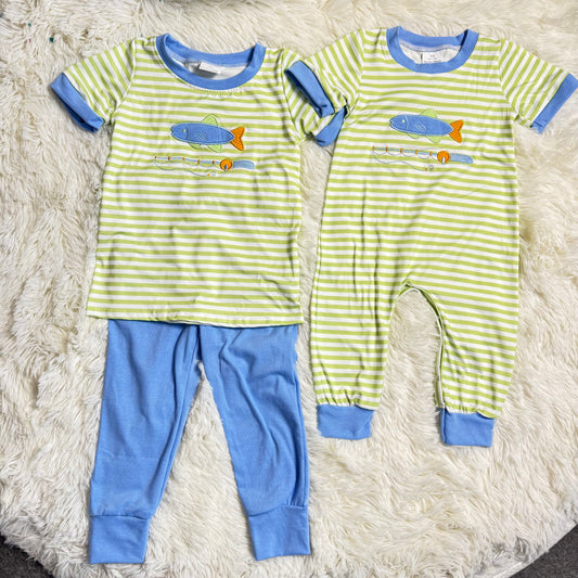 RTS NO MOQ Sibling Baby boy clothes embroidery short-sleeved trousers suit & rompers