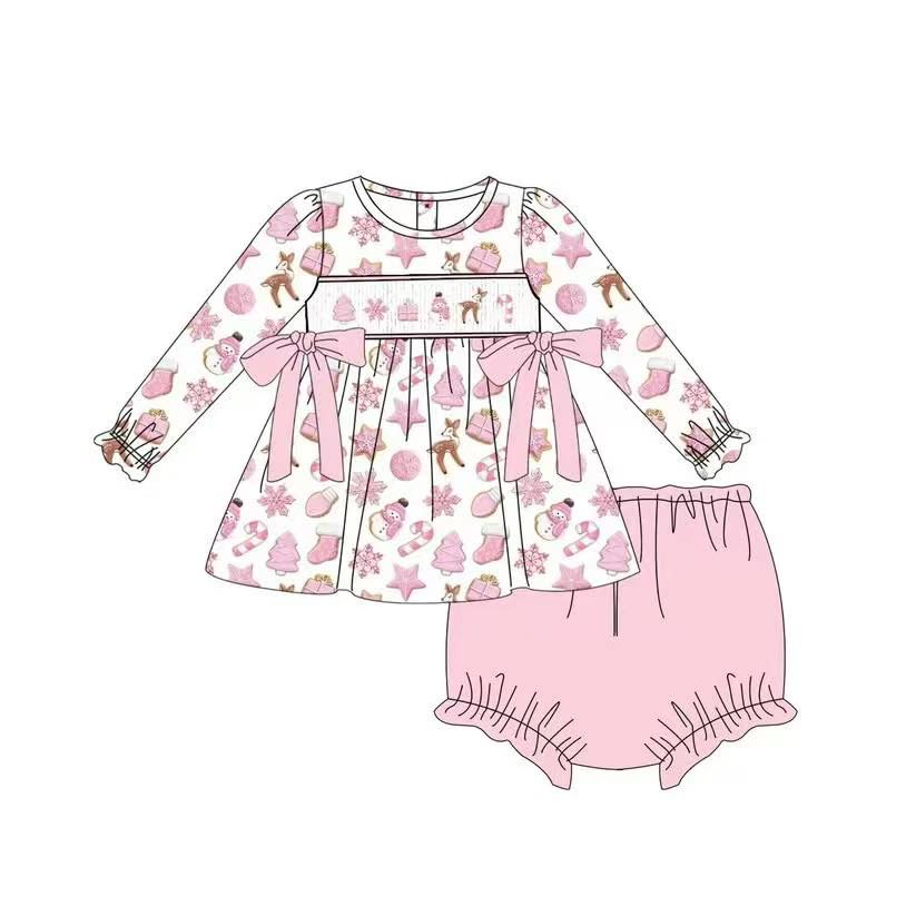 Custom moq 5 each style eta 6-7weeks baby girl clothes pink long sleeve pants sets and briefs sets and dress-25.7.29