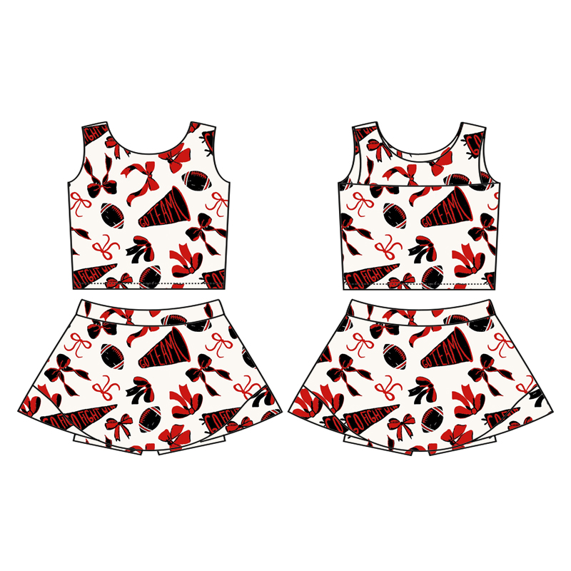 Custom moq 5 mix size milk silk summer teams baby girls clothes team bow red sleeveless skirts sets and dress 3 and skirts-25.8.21
