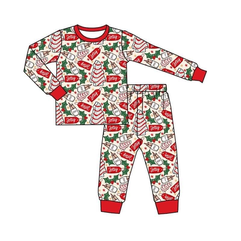 Deadline October 12 custom no moq eta 6-8weeks Children's Long Sleeve Pajama Set: Wood Stripe Christmas Tree - Milk - Bow Tie Pattern