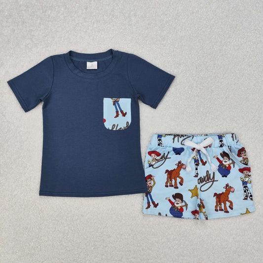 Cute Clothes  BSSO1213 Baby Boys Blue Shirts Shorts Clothes Sets