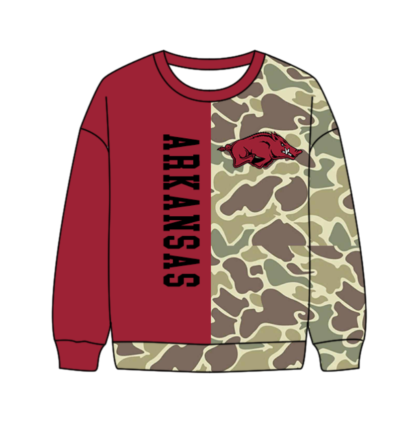 Custom moq 5 mix size milk silk summer team baby boys clothes camouflage dark red long sleeve top-25.10.17
