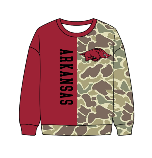 Custom moq 5 mix size milk silk summer team baby boys clothes camouflage dark red long sleeve top-25.10.17