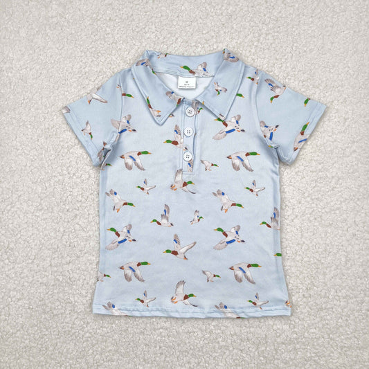 RTS NO MOQ BT1210 Duck Blue Button Short Sleeve Top