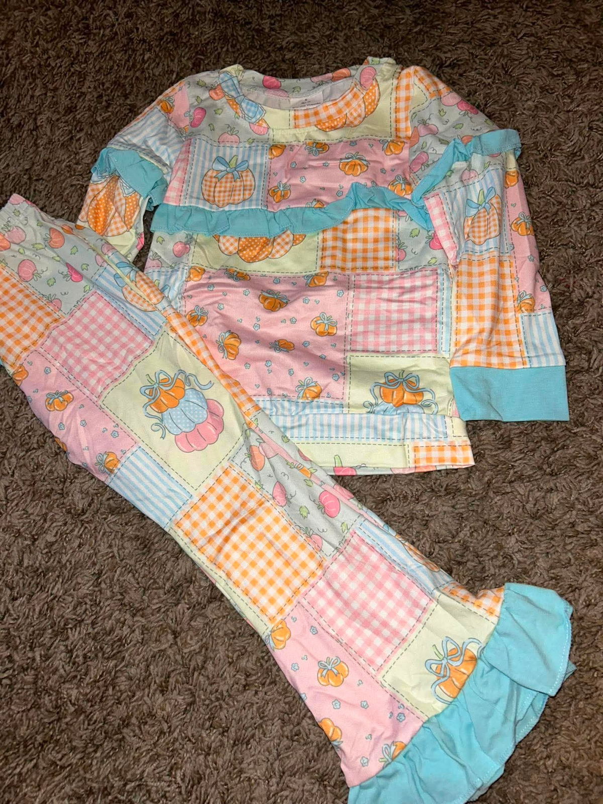 RTS No moq milk silk GLP3503 Baby Girls Flowers Bows Pumpkins Top Flare Ruffle Pant Fall Clothes Sets