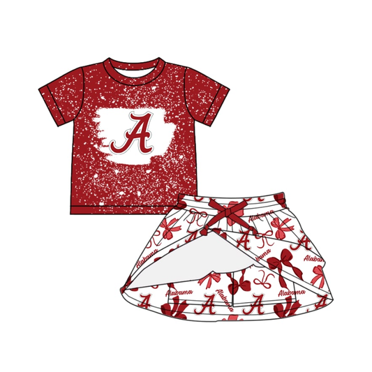 Custom moq 5 each style eta 6-7weeks baby girl clothes team brick red bow short sleeve skirts sets-25.7.22