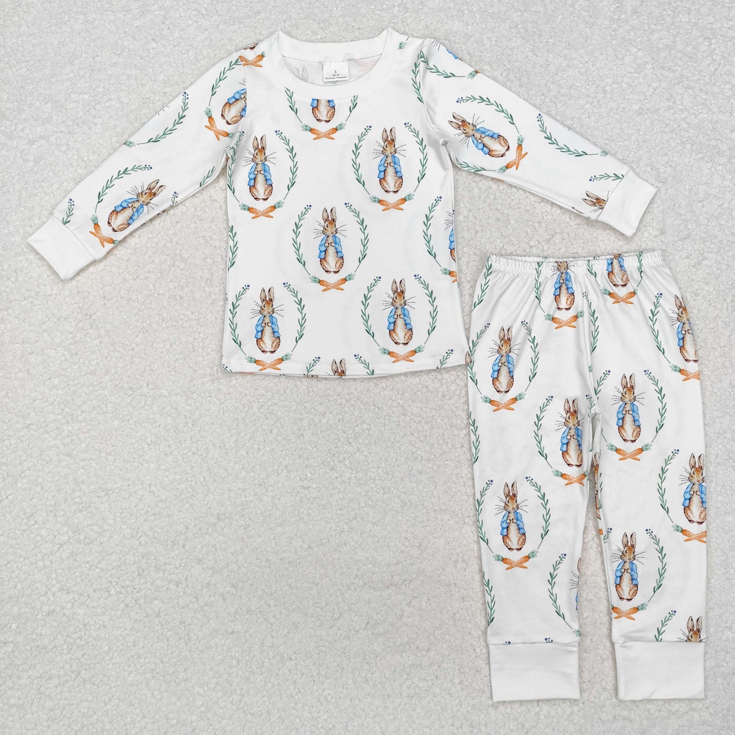 RTS NO MOQ（In Stock) Easter bunny white long sleeve long pants pajama set
