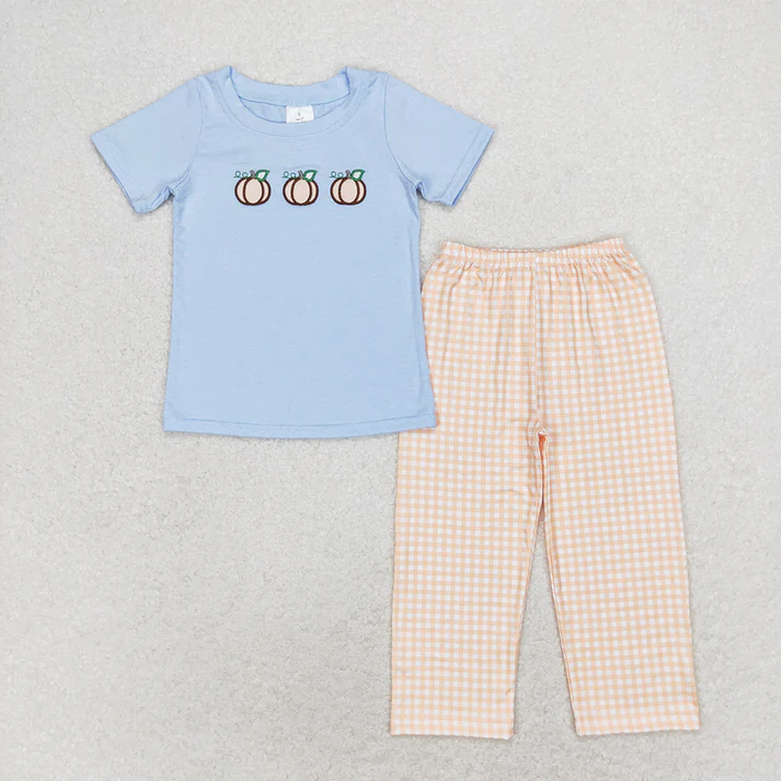 RTS NO MOQ Sibling Baby boy clothes Halloween embrodiery short-sleeved trousers suits