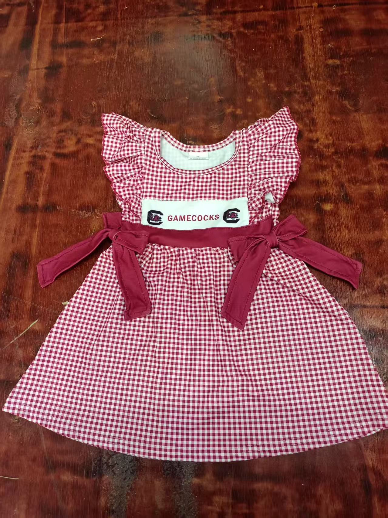 Custom moq 3 eta 6-7weeks baby girl clothes team brick red flying sleeve dress-25.5.10