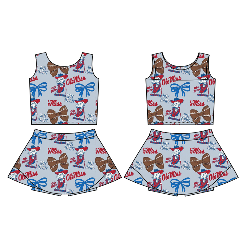 Custom moq 5 mix size milk silk summer teams baby girls clothes team bow blue sleeveless skirts sets and dress 3 and skirts-25.8.21