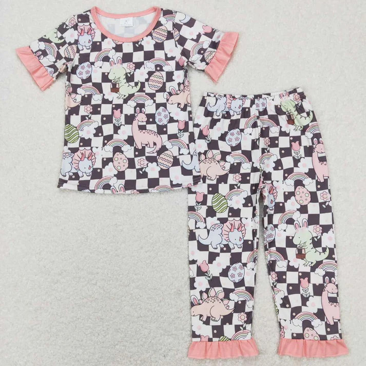 RTS NO MOQ easter short-sleeved pants sets and girls short sleeve pants