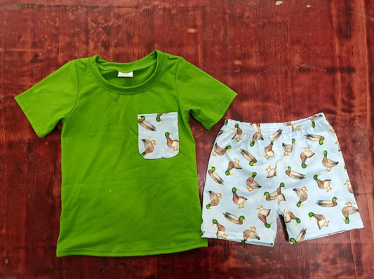 custom moq 5 eta 5weeks mix size Summer boys clothes ducks green short sleeve shorts sut